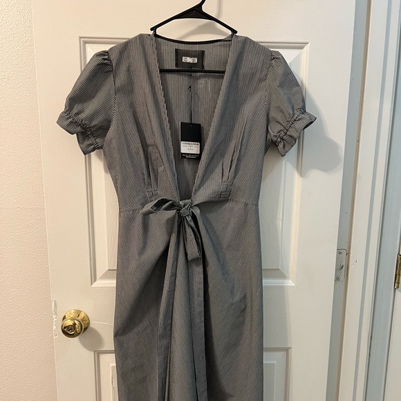 Reformation Wrap Dress. Gray pinstriped. New with tags. Upcycled material. - Picture 1 of 7